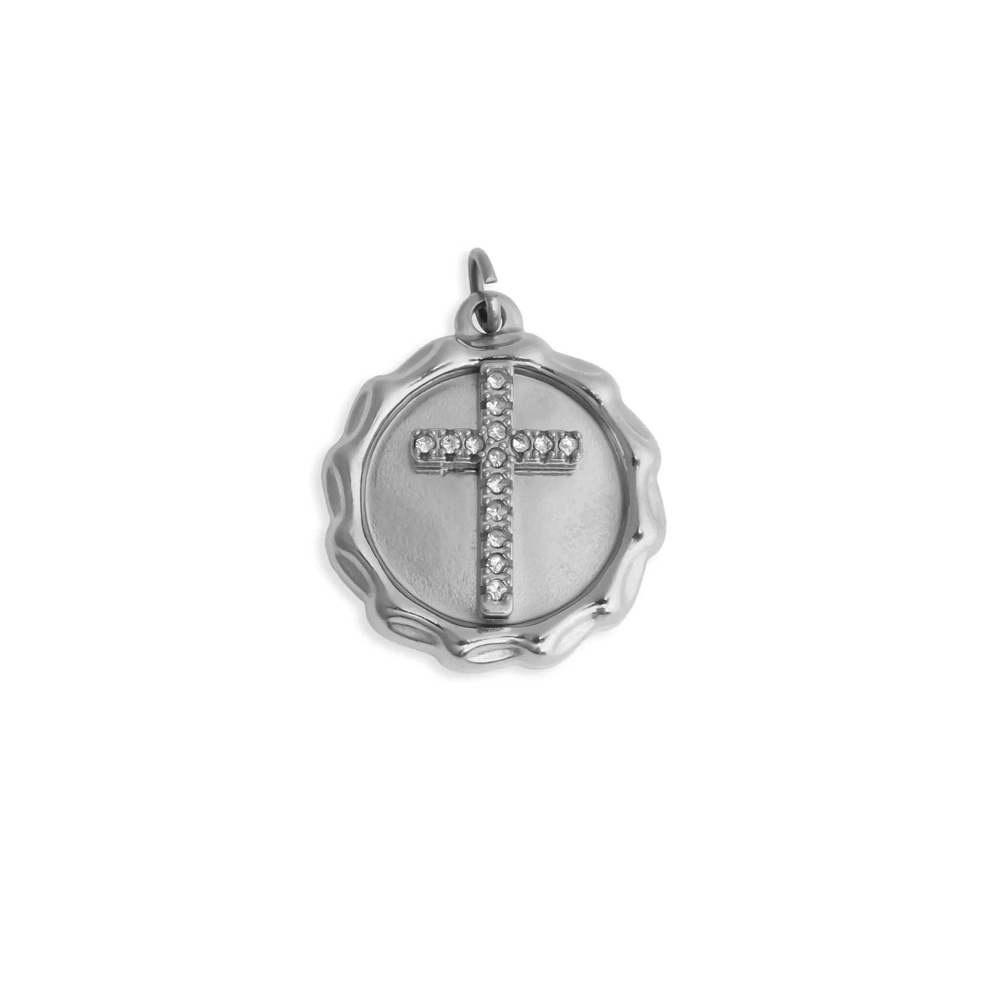 18K Gold PVD Stainless Steel Stone Cross Pendant: Gold