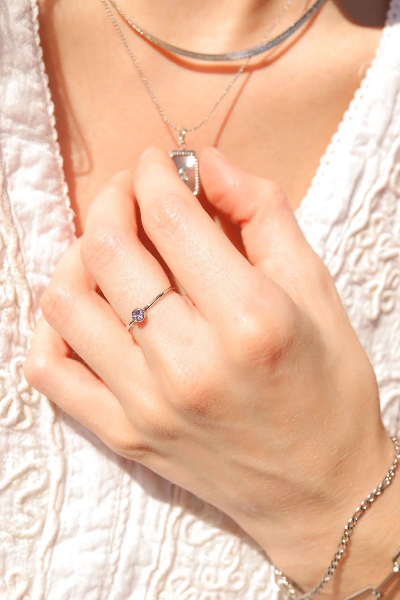 Stainless Steel Birthstone Stacking Ring: March / 7