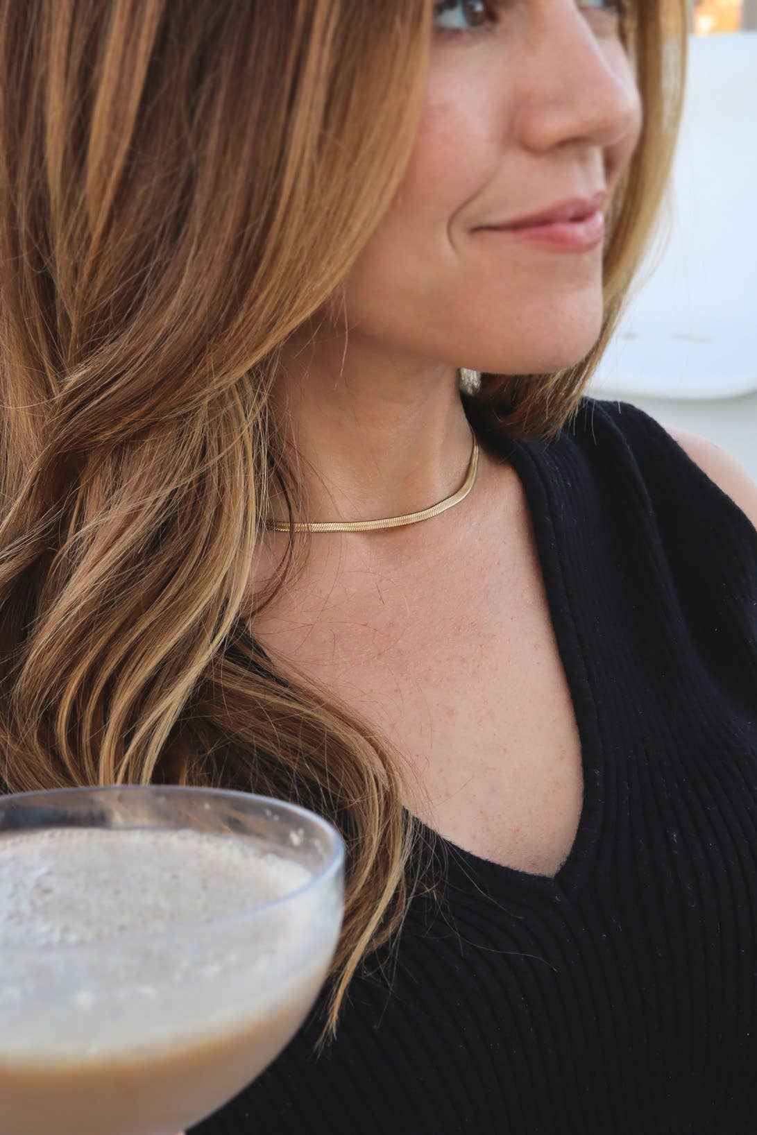 18K Gold Stainless Steel Herringbone Chain Necklace: 14" / 3mm