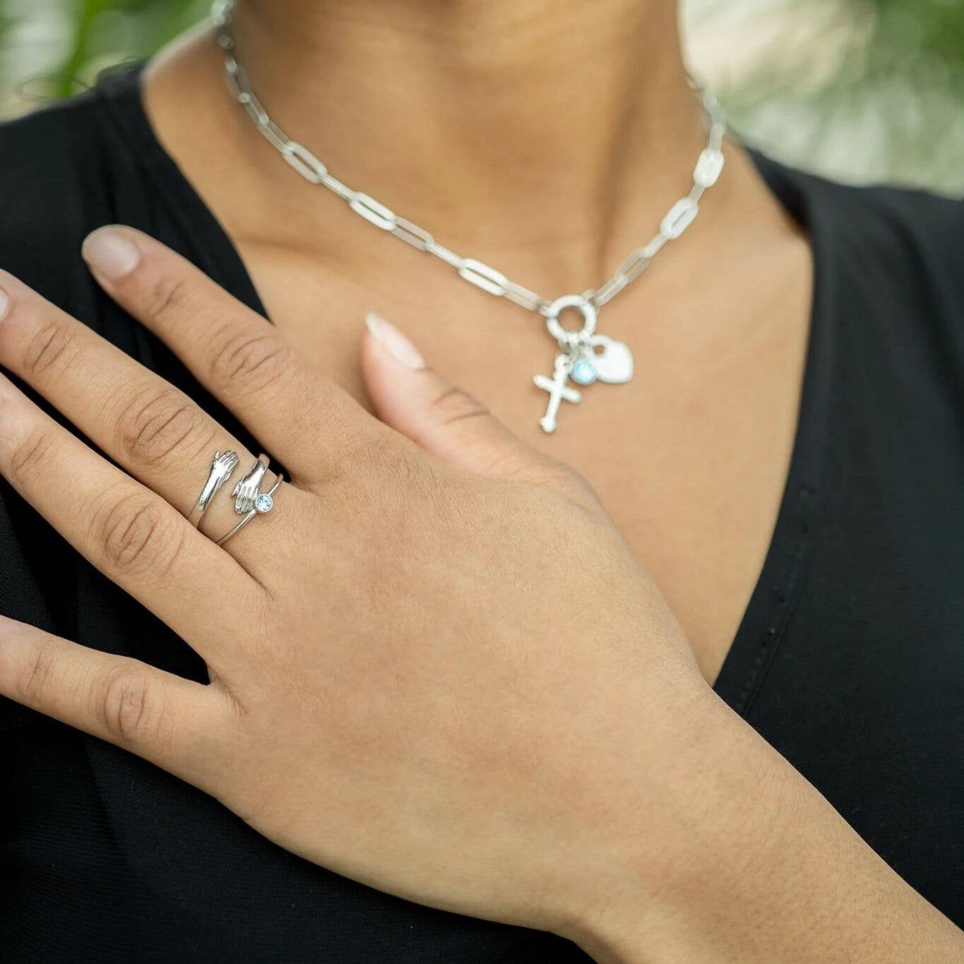 Stainless Steel Birthstone Stacking Ring: March / 7