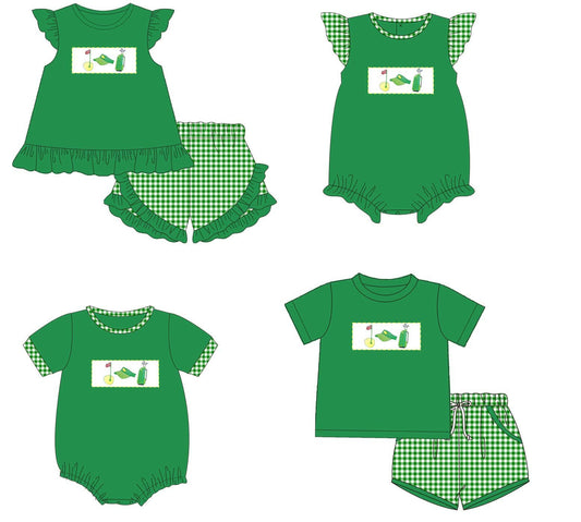 Green Plaid Golf Sibling Sets: 2T / Girls Short Set