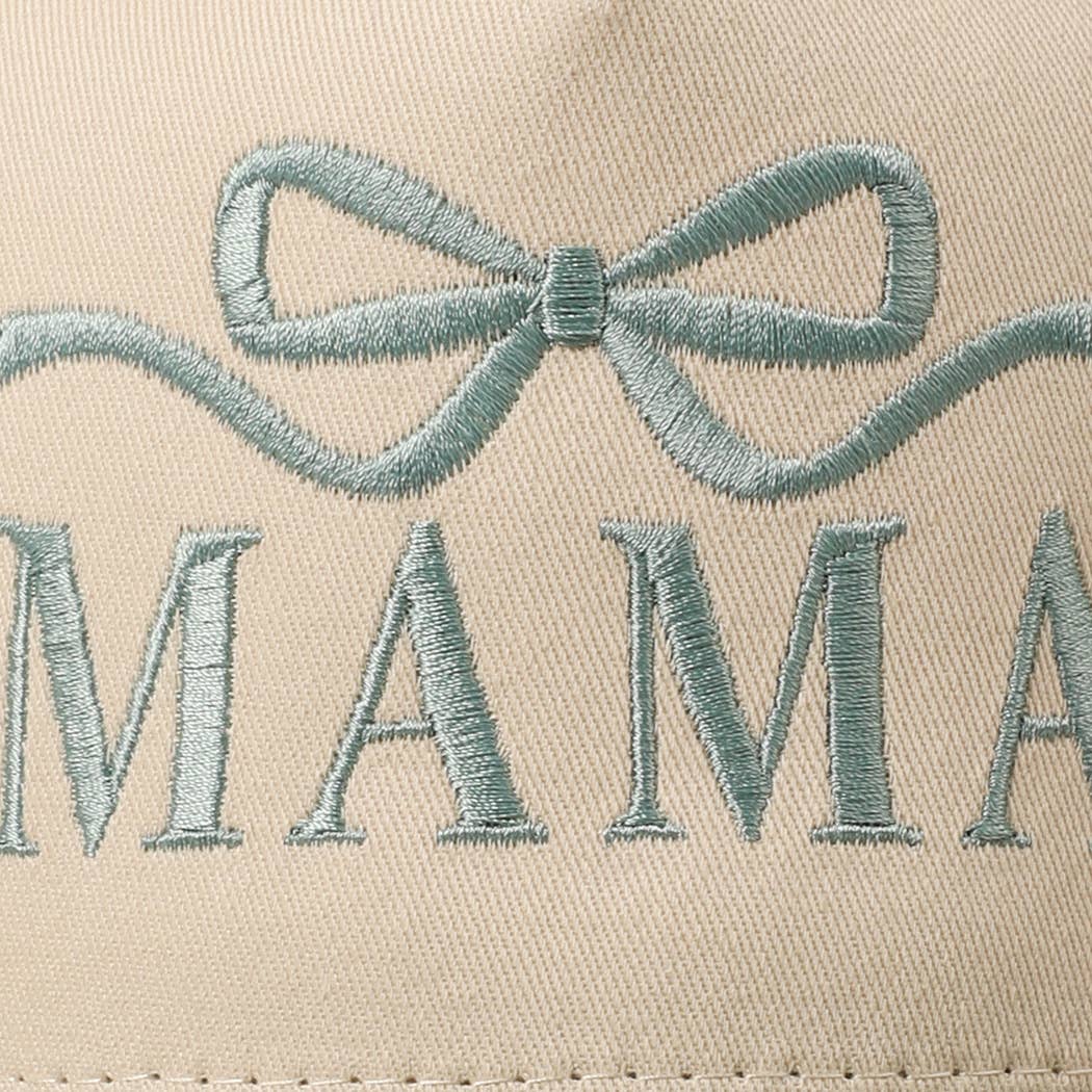 MAMA Ribbon Embroidered Two-Tone Trucker Hat: DENIM / ONE SIZE