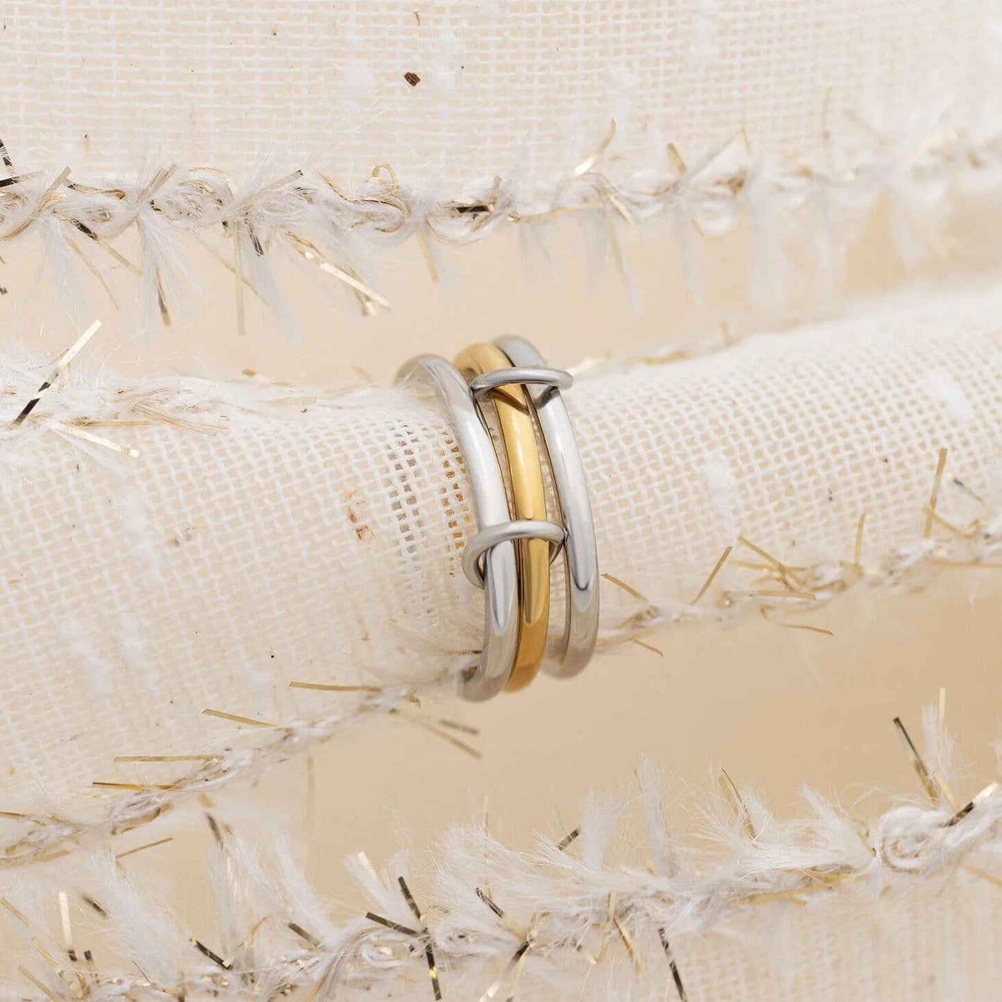 18K Gold Stainless Steel Mixed Metal Triple Intertwined Ring: Mixed Metal / 8