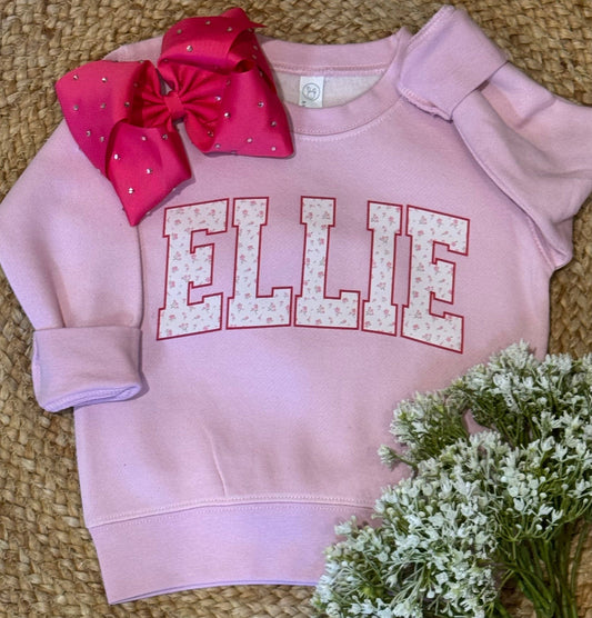 Custom Floral Girls Name Sweatshirts: Pink / 3T