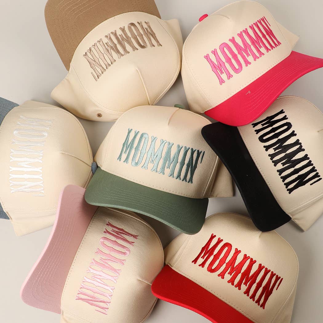 MOMMIN' Letter Embroidery Two-Tone Trucker Hat: Black / ONE SIZE
