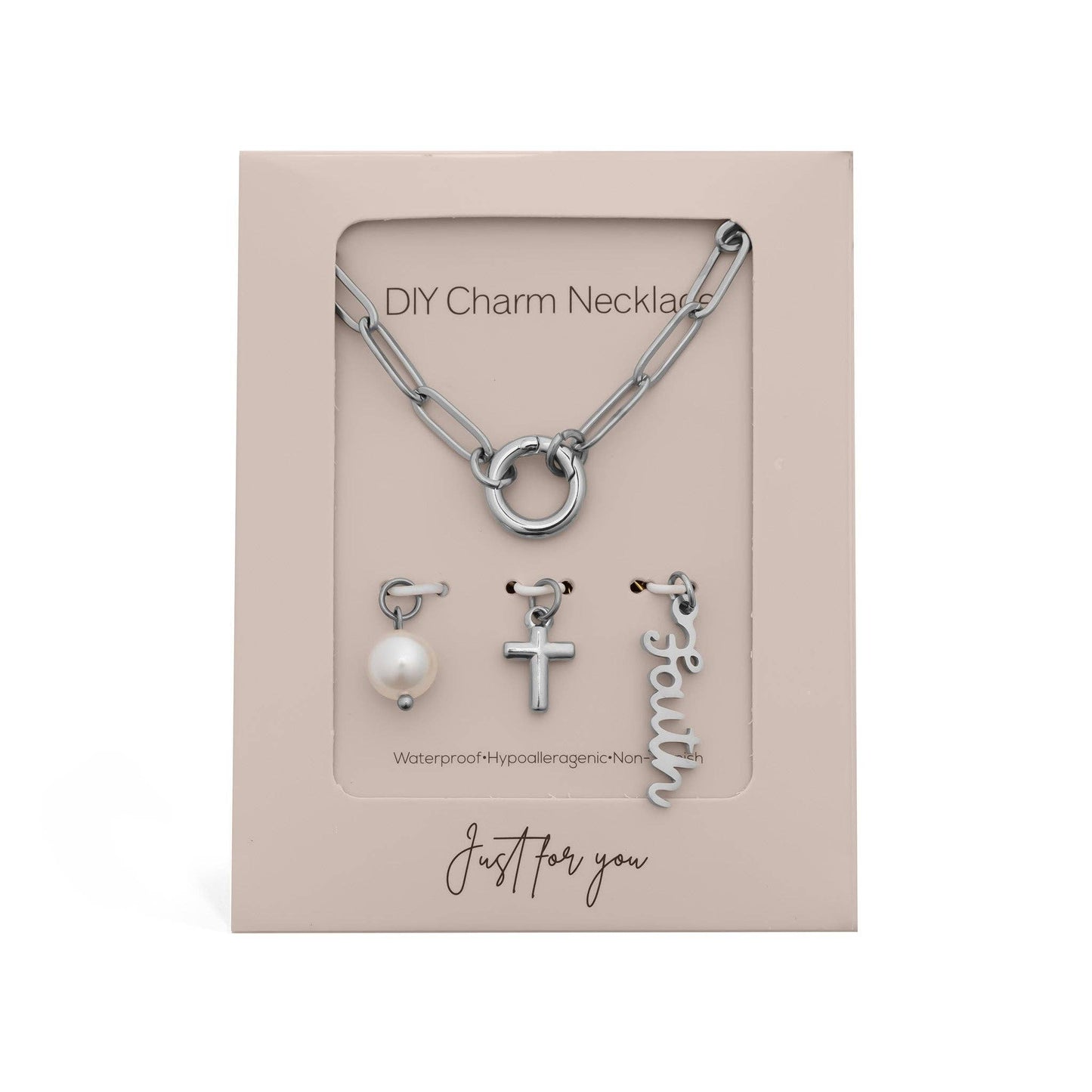 Gold Stainless Steel Faith Charm Holder Necklace Gift Set: Gold