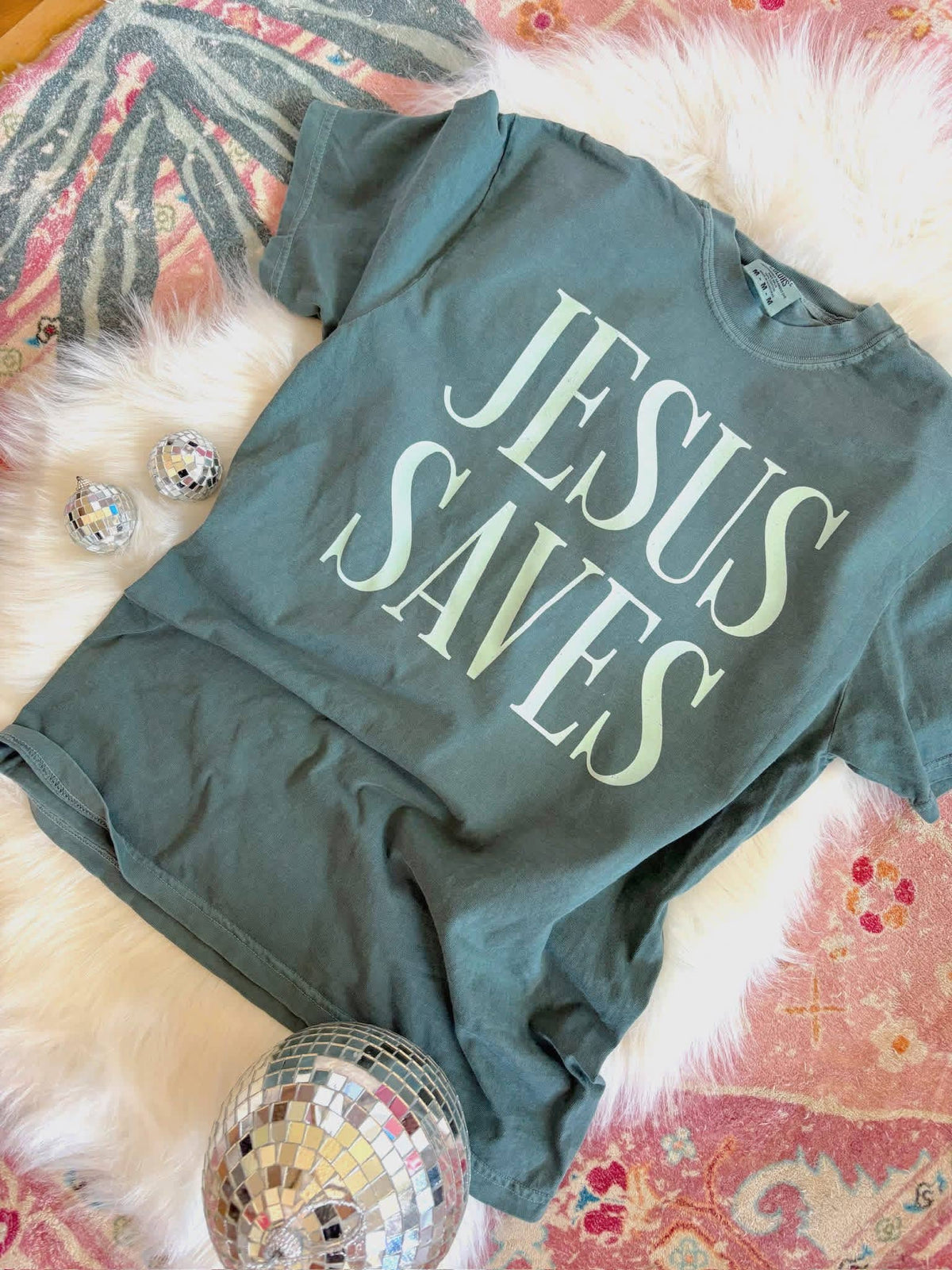 Jesus Saves Tee: Green / M
