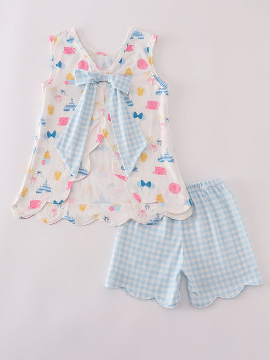 Fireworks & Castle Princess blue gingham shorts set
