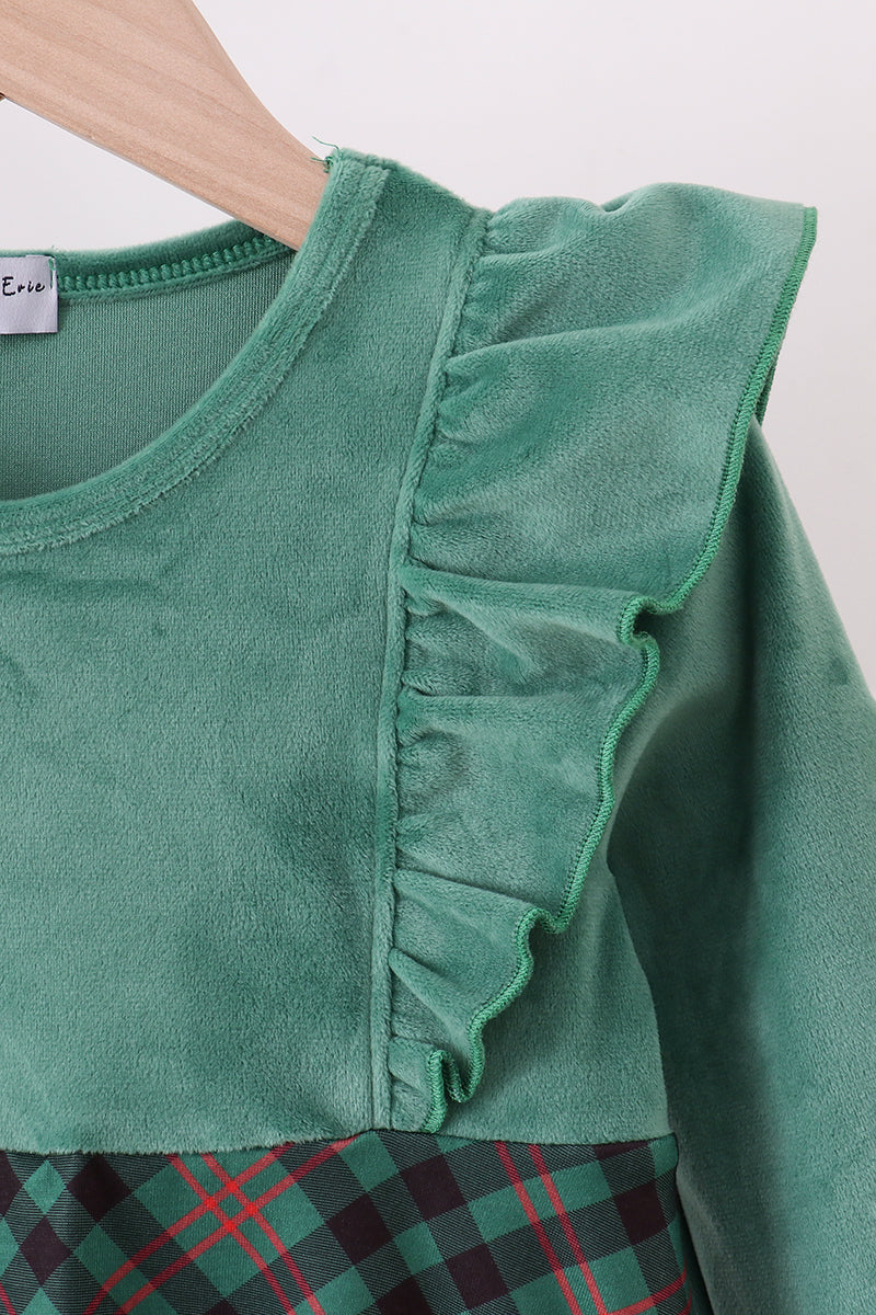 Forest velvet ruffle dress