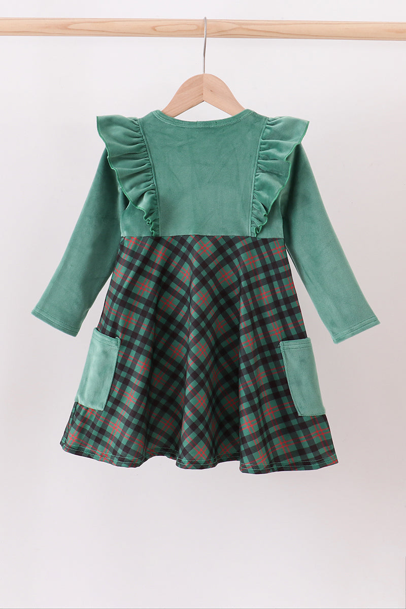 Forest velvet ruffle dress