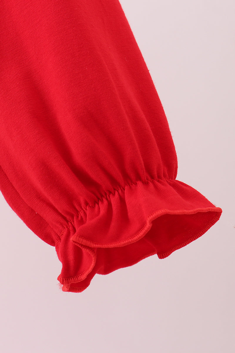 Red heart applique ruffle jumpsuit set