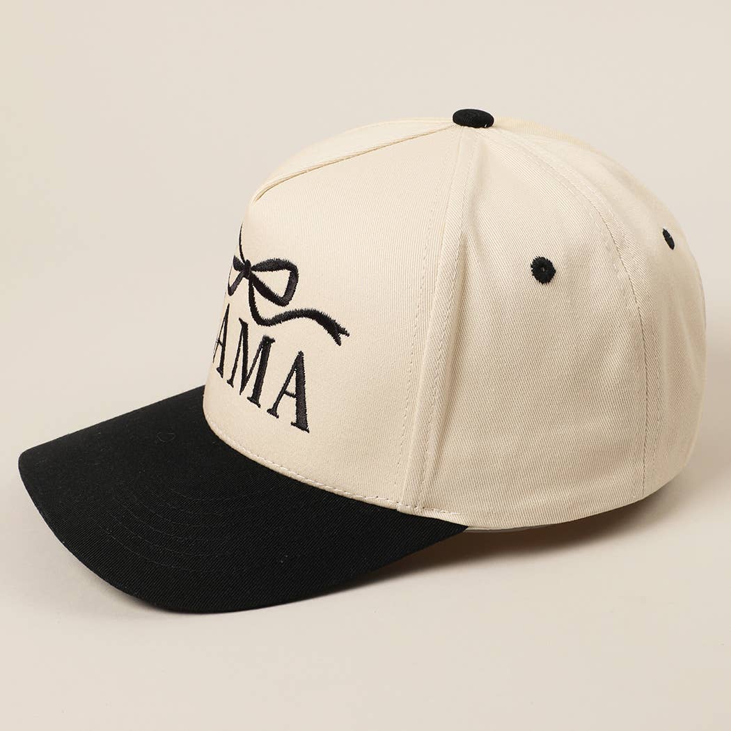 MAMA Ribbon Embroidered Two-Tone Trucker Hat: DENIM / ONE SIZE