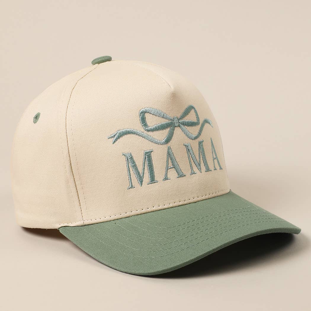 MAMA Ribbon Embroidered Two-Tone Trucker Hat: DENIM / ONE SIZE