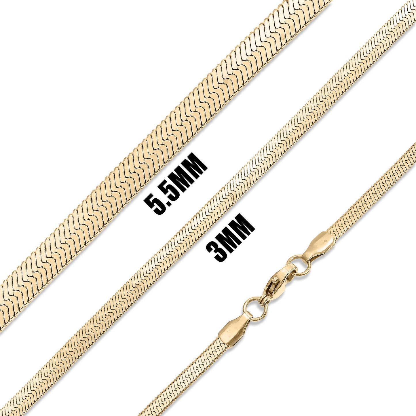 18K Gold Stainless Steel Herringbone Chain Necklace: 14" / 3mm
