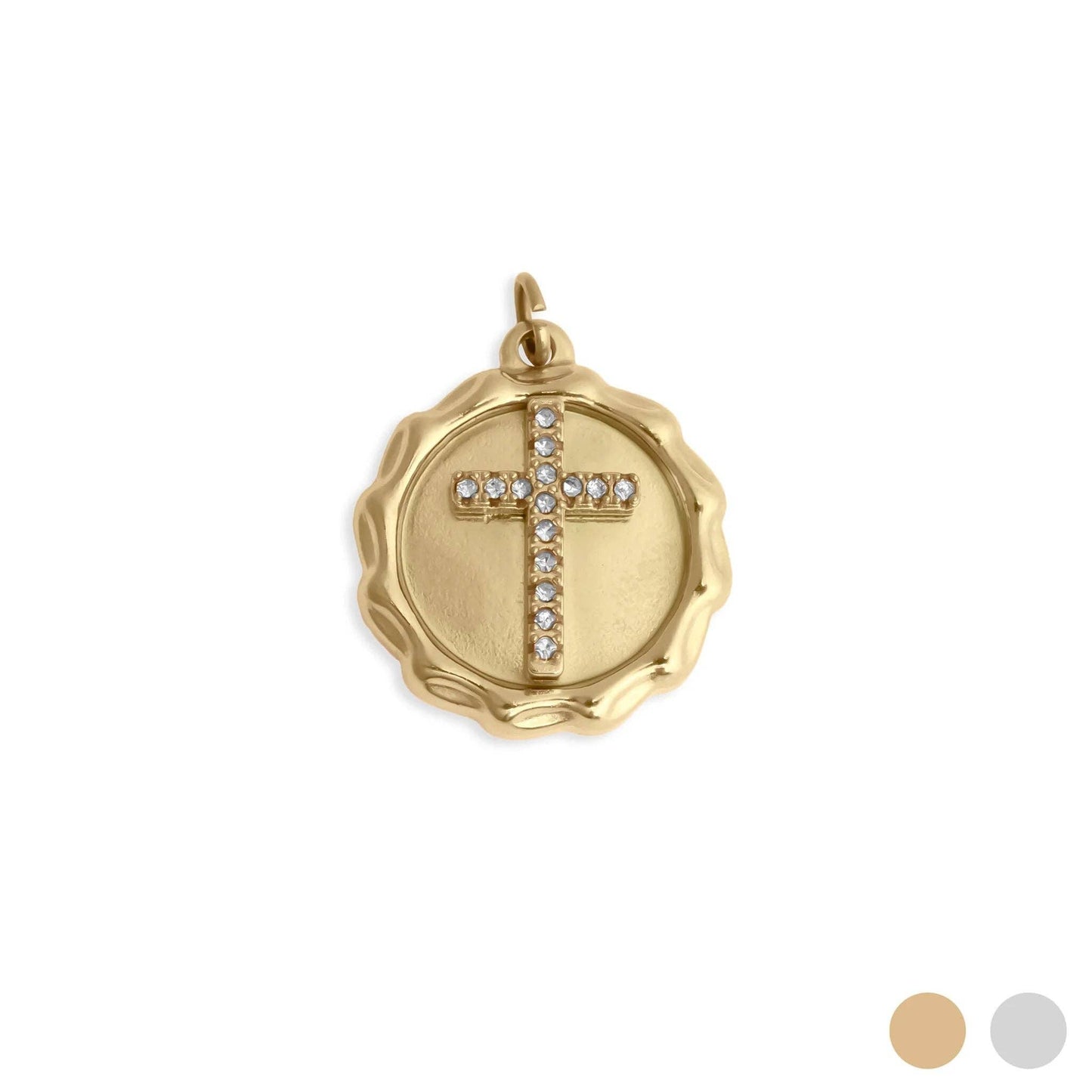 18K Gold PVD Stainless Steel Stone Cross Pendant: Gold