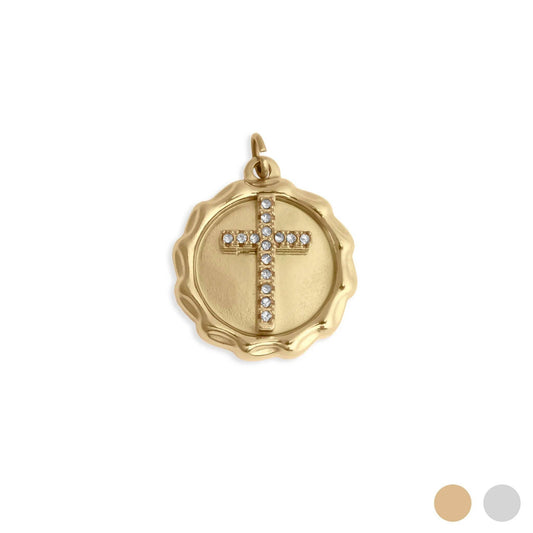 18K Gold PVD Stainless Steel Stone Cross Pendant: Gold