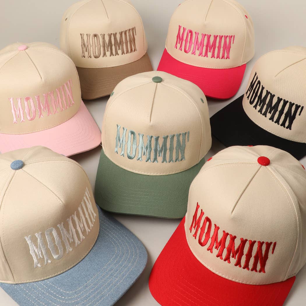 MOMMIN' Letter Embroidery Two-Tone Trucker Hat: Black / ONE SIZE