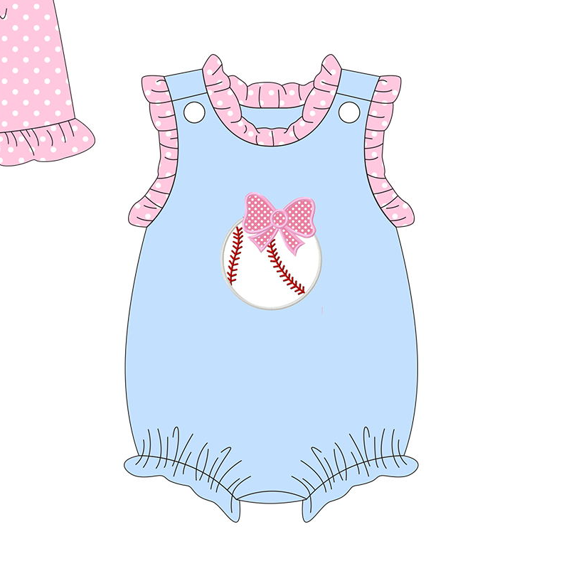 Pink & Blue Bow Baseball Bubble: 0/3m / Bubble