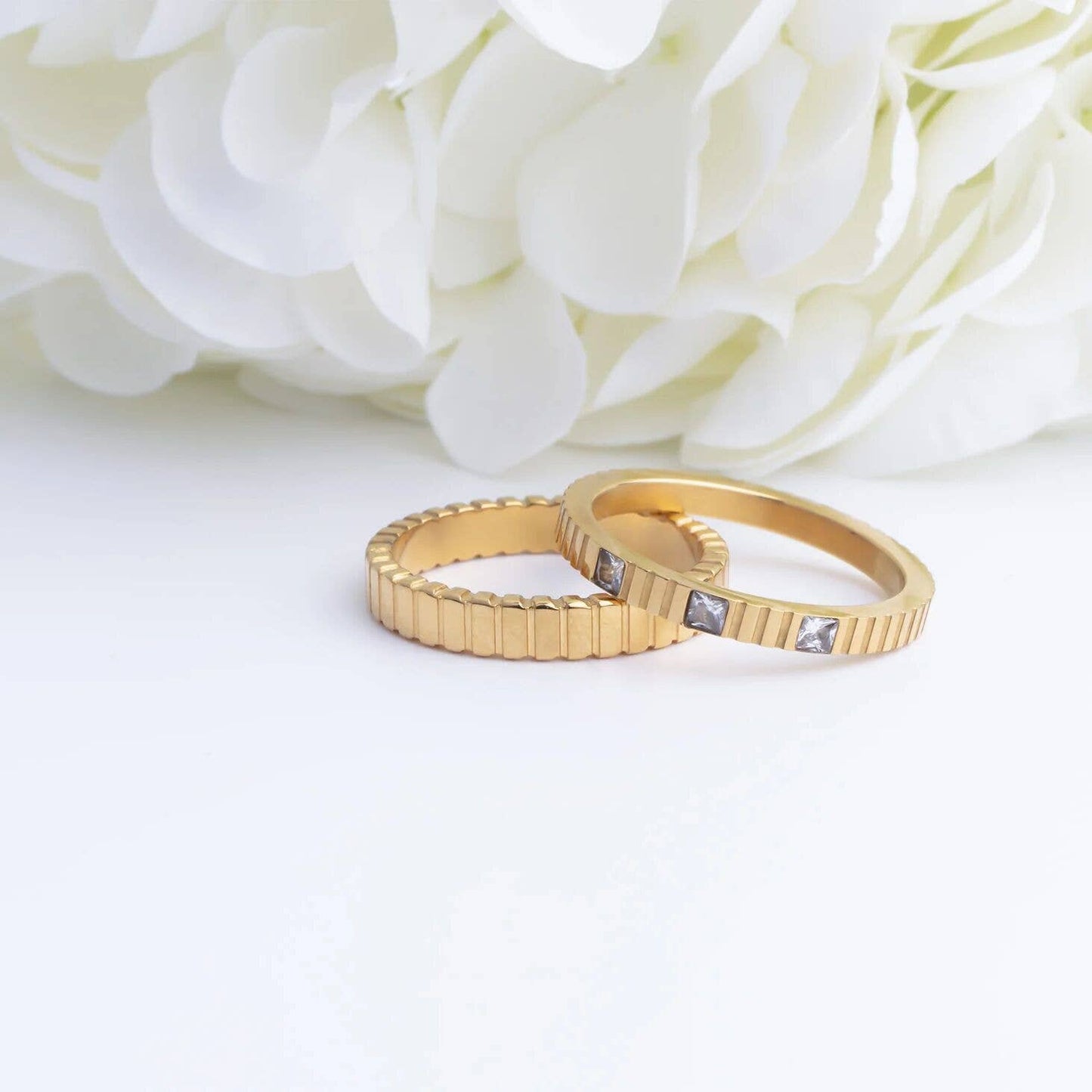18K Gold PVD Stainless Steel Fluted Stacking Ring: Gold / 7
