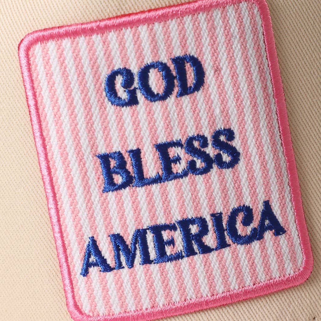 GOD BLESS AMERICA Embroidered Patch Two Tone Trucker Hat: SKY BLUE / ONE SIZE