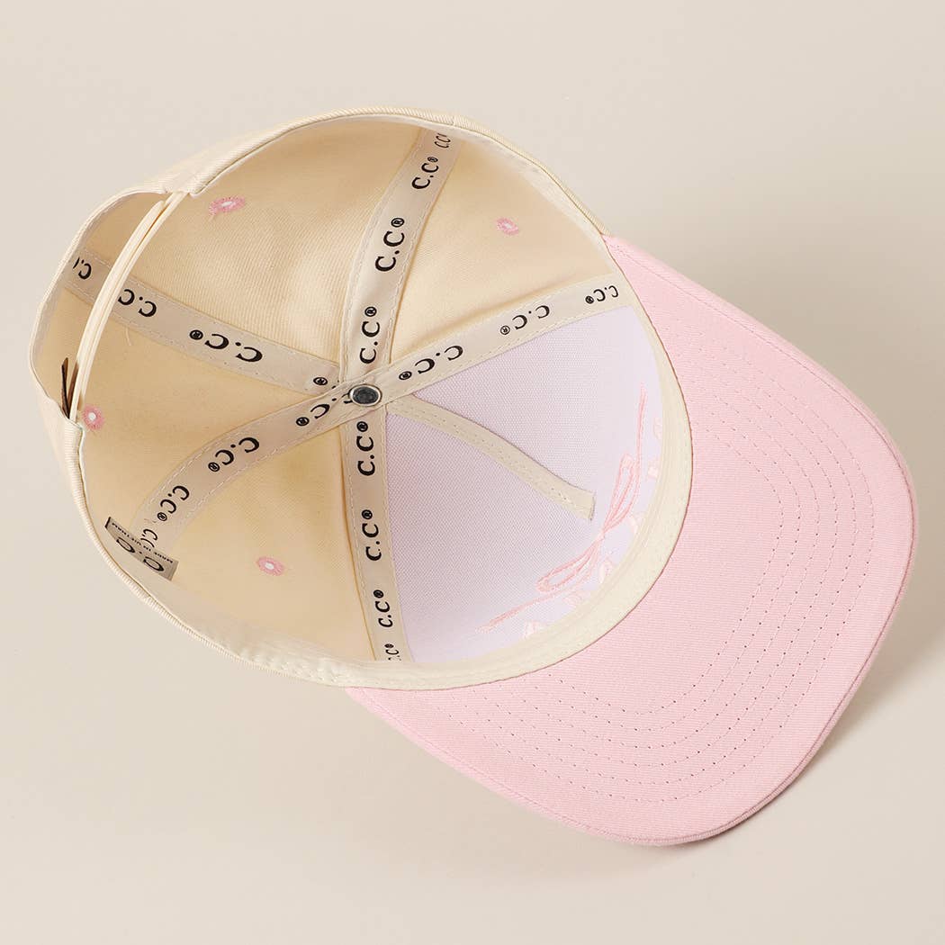MAMA Ribbon Embroidered Two-Tone Trucker Hat: DENIM / ONE SIZE