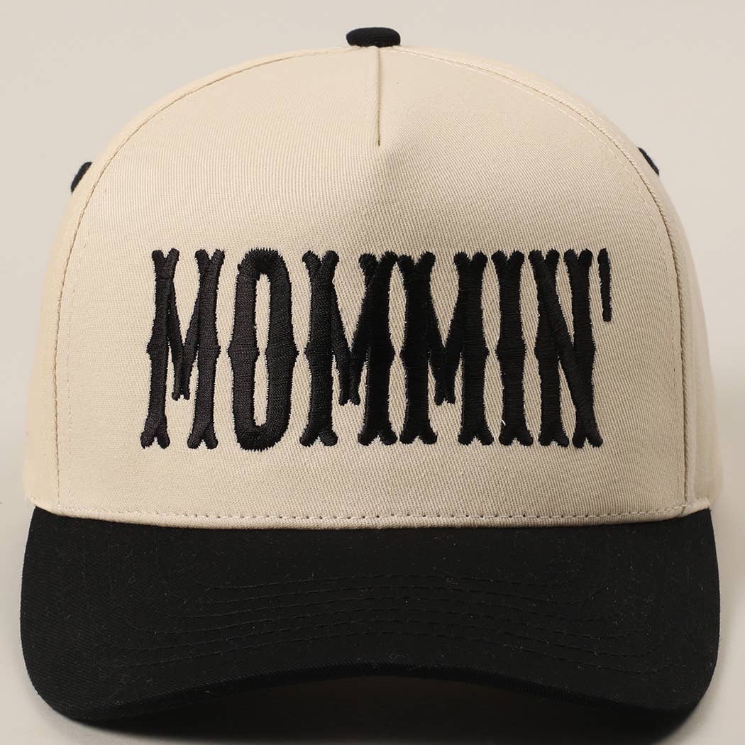 MOMMIN' Letter Embroidery Two-Tone Trucker Hat: Black / ONE SIZE