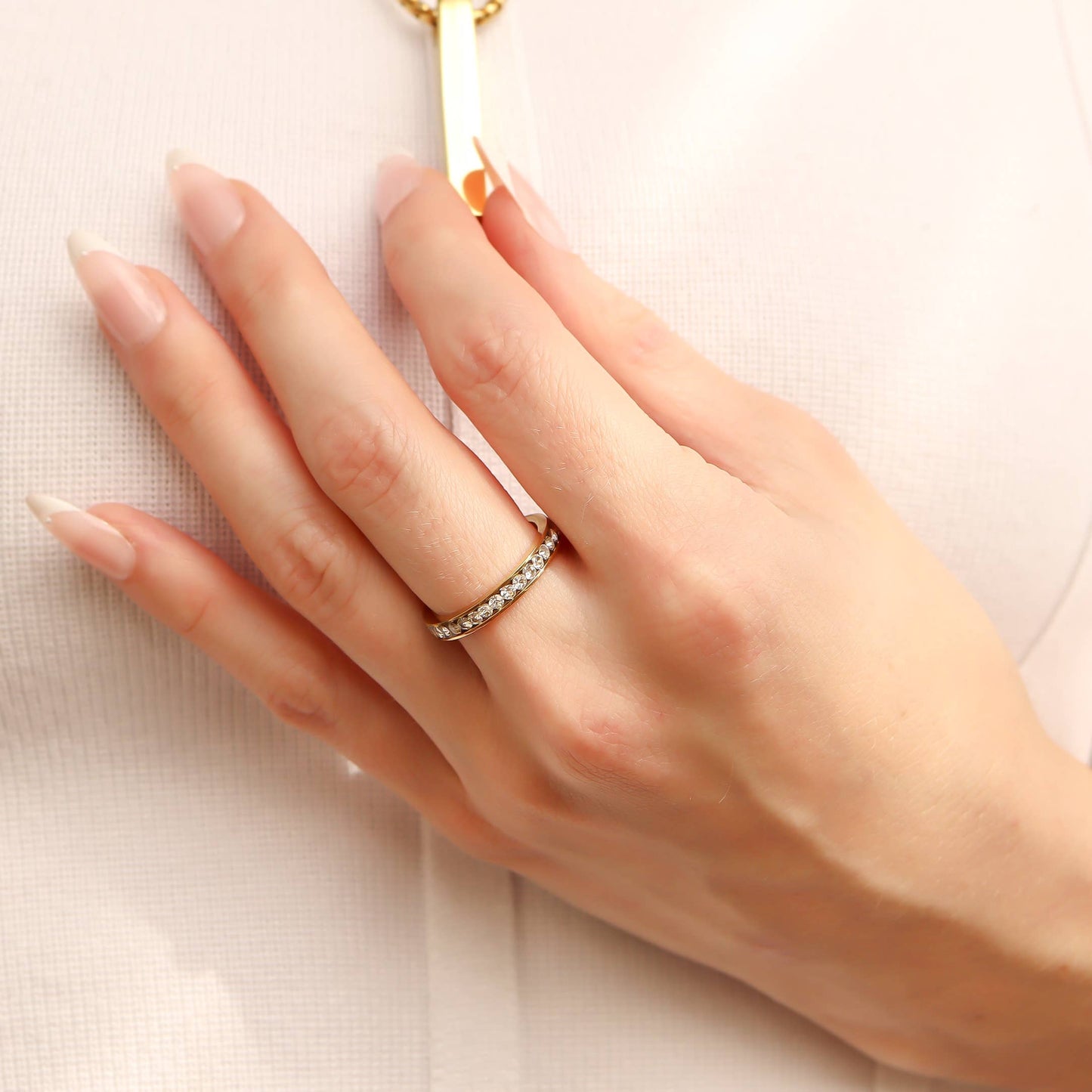 18K Gold PVD CZ Eternity Stainless Steel Ring: October / 7