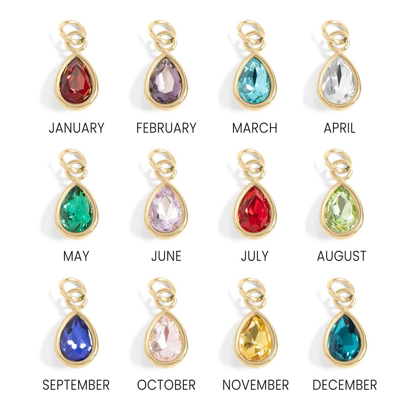 18K Gold PVD Teardrop Birthstone Charm: January