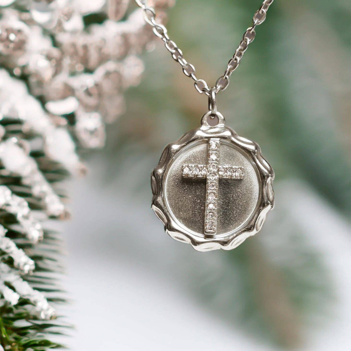 18K Gold PVD Stainless Steel Stone Cross Pendant: Gold