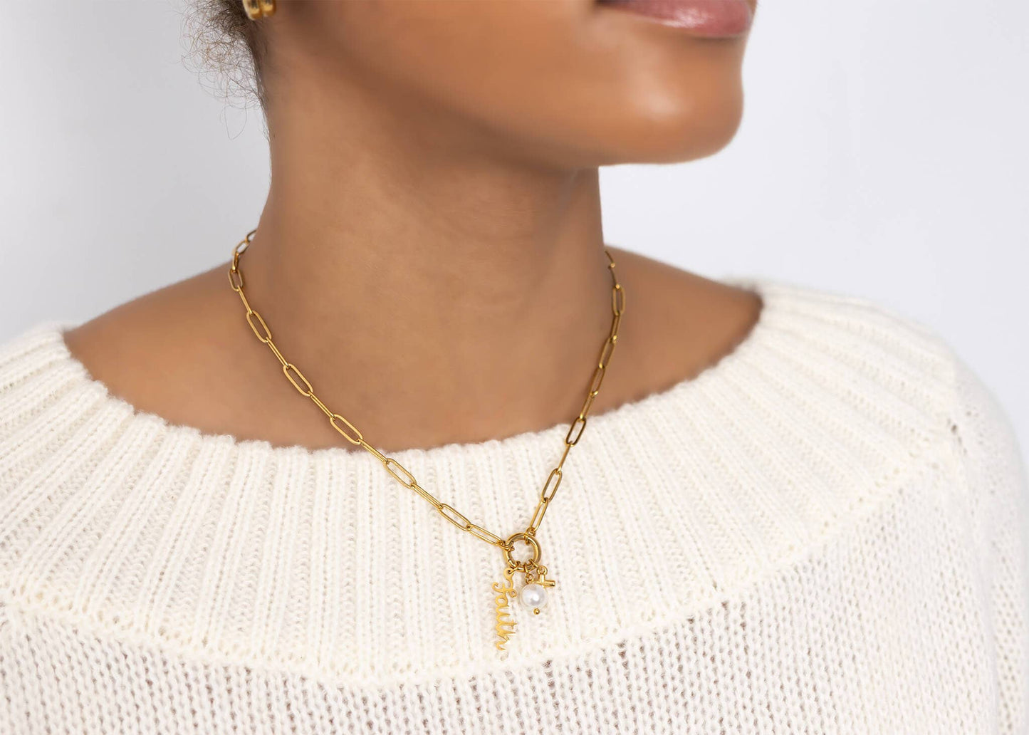 Gold Stainless Steel Faith Charm Holder Necklace Gift Set: Gold