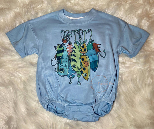 Fishing Lures Oversized Baby Bubble Romper: 12-18M
