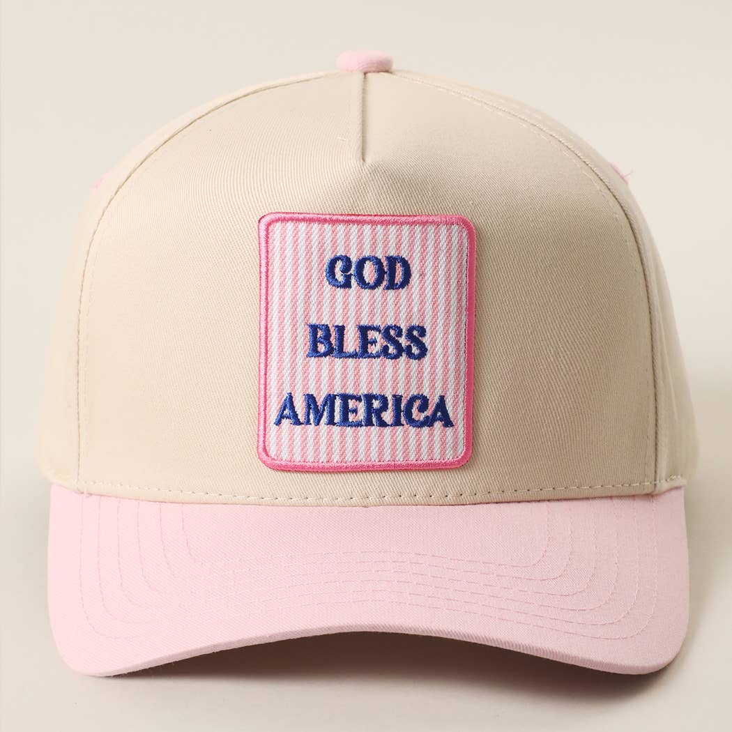 GOD BLESS AMERICA Embroidered Patch Two Tone Trucker Hat: SKY BLUE / ONE SIZE