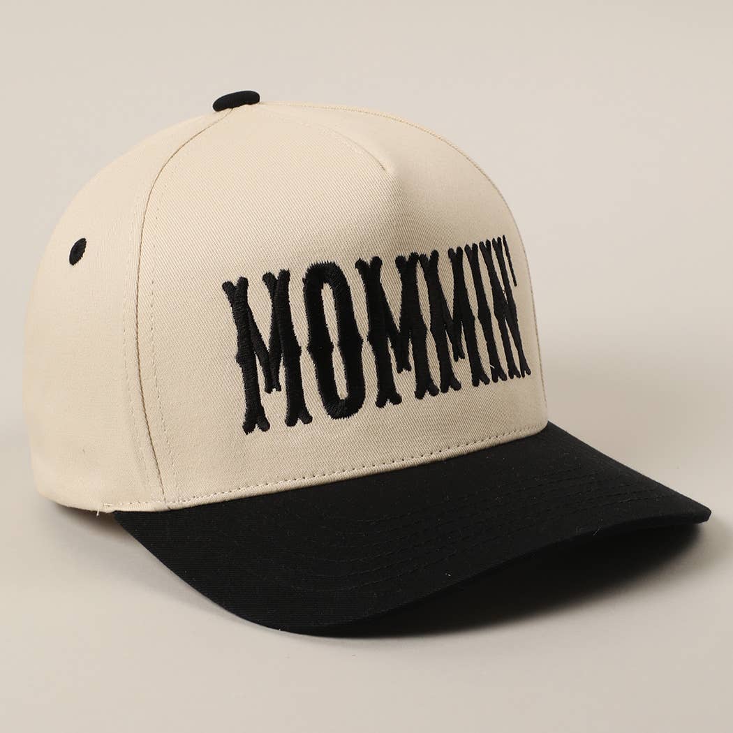 MOMMIN' Letter Embroidery Two-Tone Trucker Hat: Black / ONE SIZE
