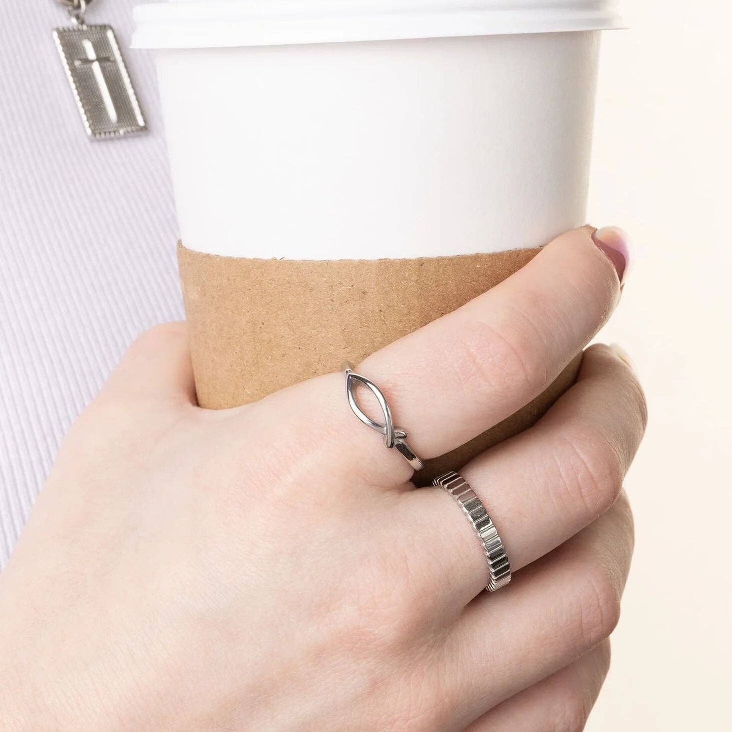 18K Gold PVD Stainless Steel Fluted Stacking Ring: Gold / 7