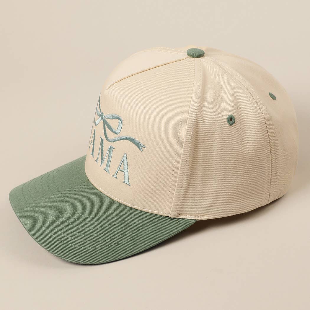MAMA Ribbon Embroidered Two-Tone Trucker Hat: DENIM / ONE SIZE