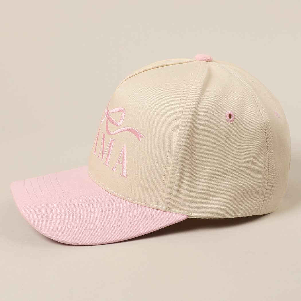 MAMA Ribbon Embroidered Two-Tone Trucker Hat: DENIM / ONE SIZE