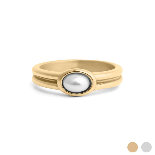 18K Gold PVD Stainless Steel Pearl Statement Ring: Gold / 7
