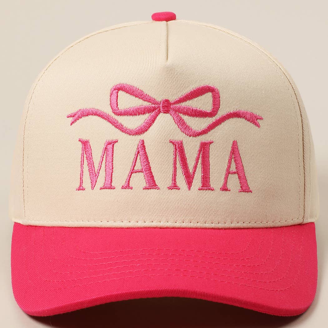 MAMA Ribbon Embroidered Two-Tone Trucker Hat: DENIM / ONE SIZE
